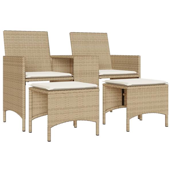 Grote foto vidaxl tuinbank 2 zits met tafel en voetenbanken poly rattan beige tuin en terras tuinmeubelen