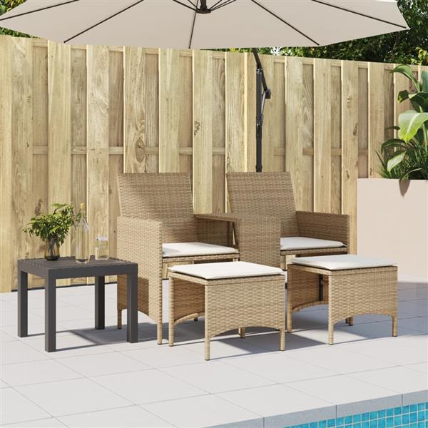 Grote foto vidaxl tuinbank 2 zits met tafel en voetenbanken poly rattan beige tuin en terras tuinmeubelen