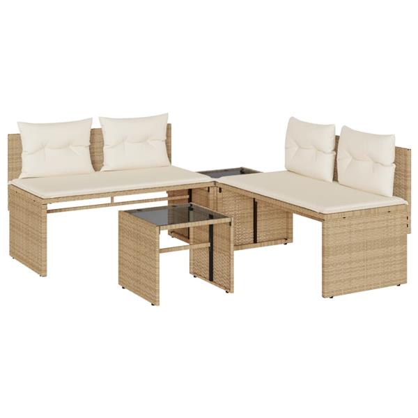 Grote foto vidaxl 4 delige loungeset met kussens poly rattan beige tuin en terras tuinmeubelen