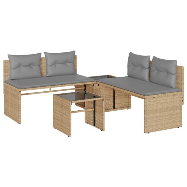 Grote foto vidaxl 4 delige loungeset met kussens poly rattan beige tuin en terras tuinmeubelen