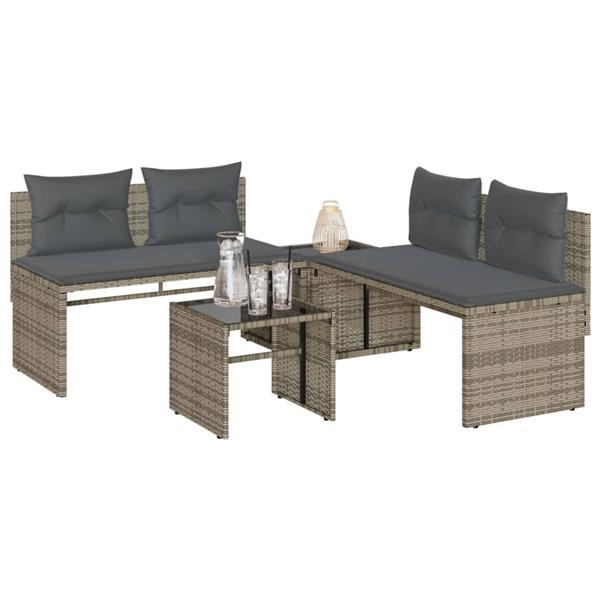 Grote foto vidaxl 4 delige loungeset met kussens poly rattan grijs tuin en terras tuinmeubelen