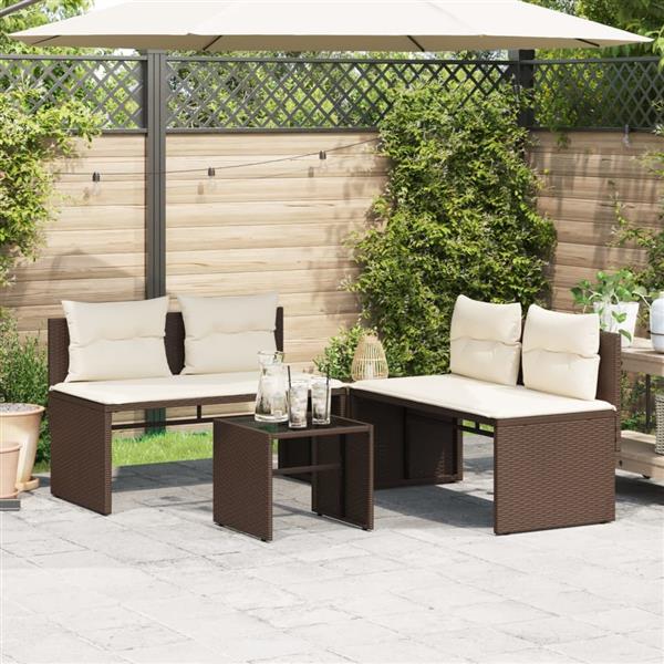 Grote foto vidaxl 4 delige loungeset met kussens poly rattan bruin tuin en terras tuinmeubelen