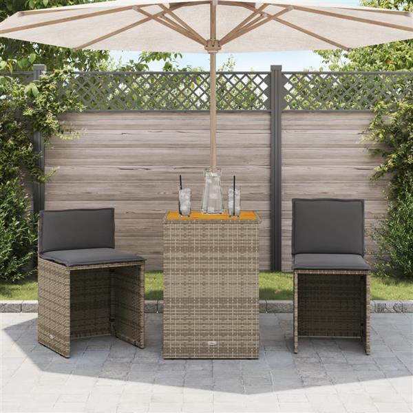 Grote foto vidaxl 3 delige bistroset met kussens poly rattan grijs tuin en terras tuinmeubelen