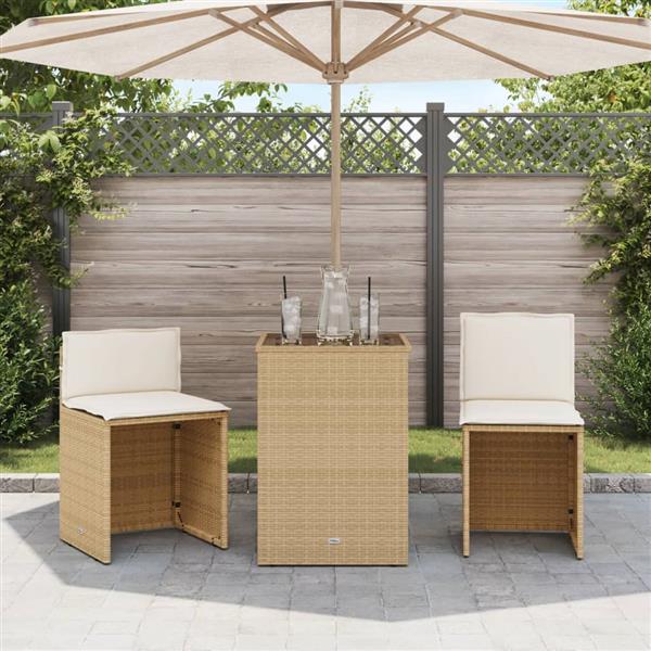 Grote foto vidaxl 3 delige bistroset met kussens poly rattan beige tuin en terras tuinmeubelen