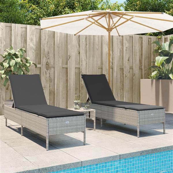 Grote foto vidaxl ligstoelen 2 st met kussen poly rattan lichtgrijs tuin en terras tuinmeubelen