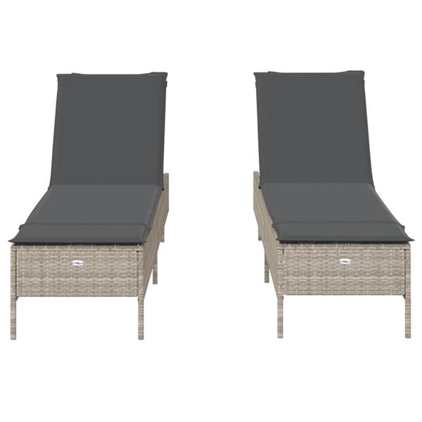 Grote foto vidaxl ligstoelen 2 st met kussen poly rattan lichtgrijs tuin en terras tuinmeubelen