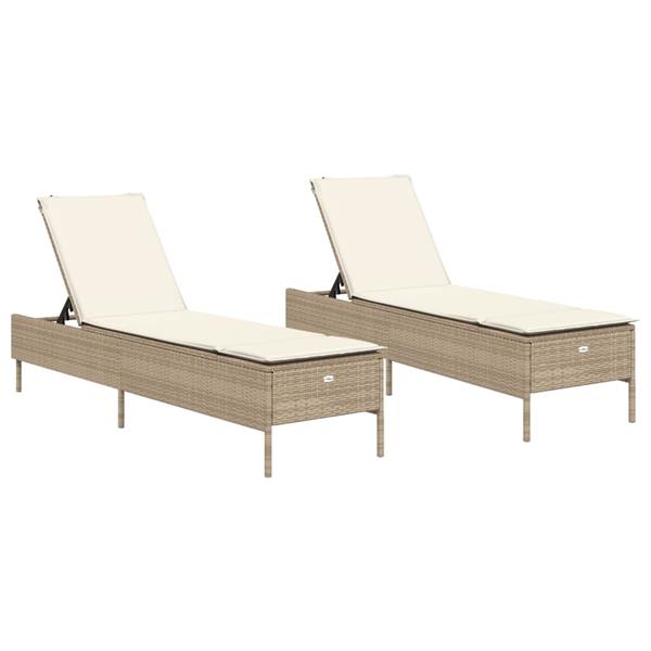 Grote foto vidaxl ligstoelen 2 st met kussens poly rattan beige tuin en terras tuinmeubelen