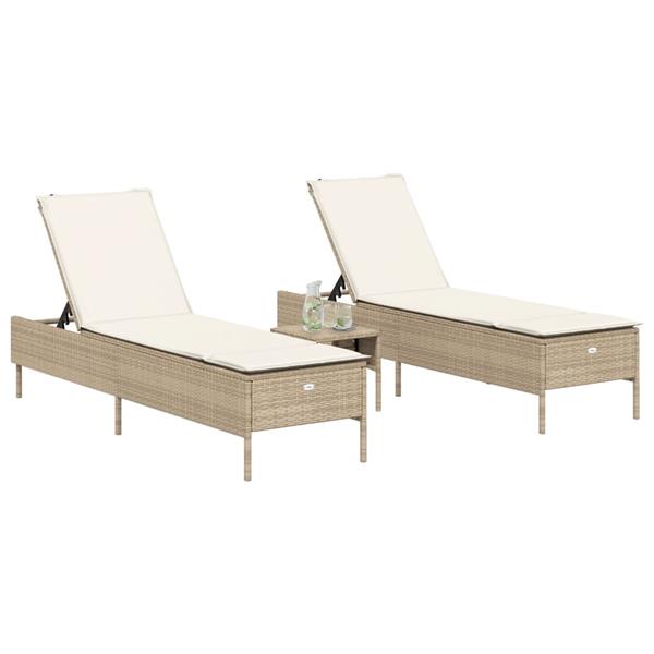 Grote foto vidaxl ligstoelen 2 st met kussens poly rattan beige tuin en terras tuinmeubelen