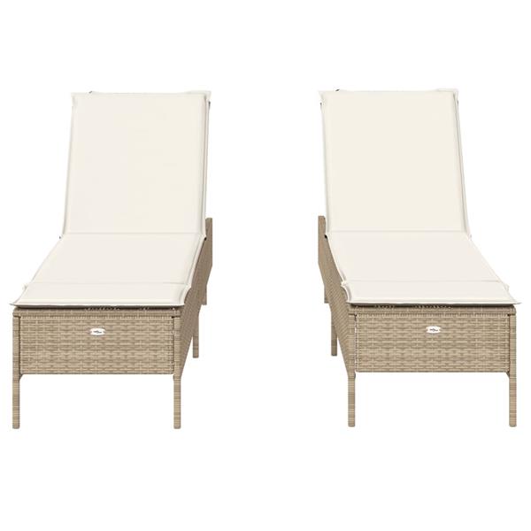 Grote foto vidaxl ligstoelen 2 st met kussens poly rattan beige tuin en terras tuinmeubelen