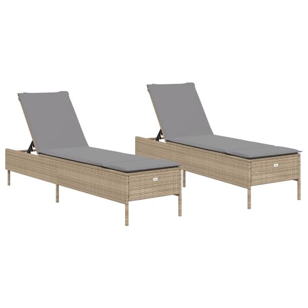 Grote foto vidaxl ligstoelen 2 st met kussens poly rattan beige tuin en terras tuinmeubelen