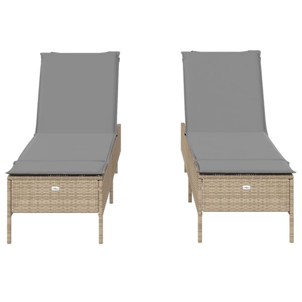 Grote foto vidaxl ligstoelen 2 st met kussens poly rattan beige tuin en terras tuinmeubelen