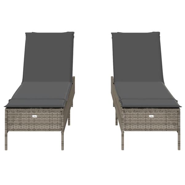 Grote foto vidaxl ligstoelen 2 st met kussens poly rattan grijs tuin en terras tuinmeubelen