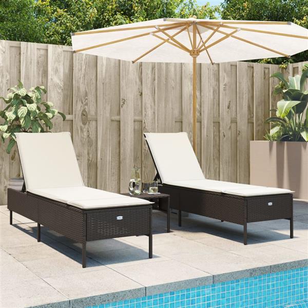 Grote foto vidaxl ligstoelen 2 st met kussens poly rattan bruin tuin en terras tuinmeubelen