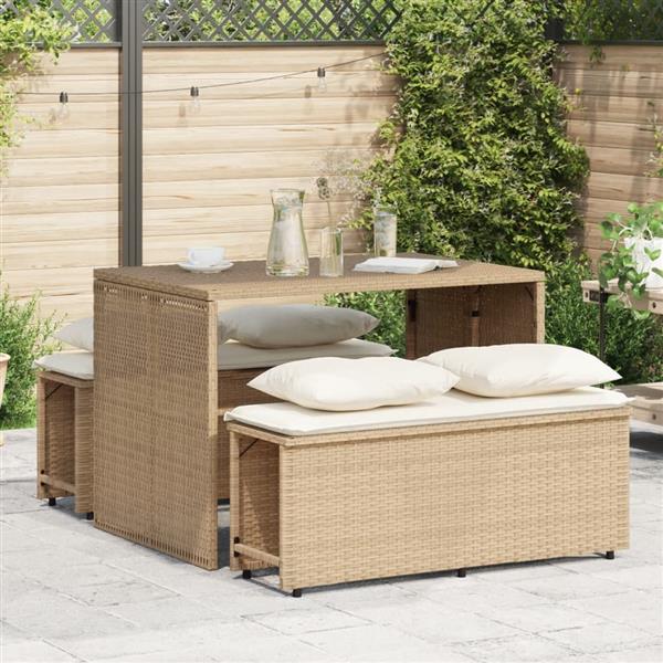 Grote foto vidaxl 3 delige tuinset met kussens poly rattan beige tuin en terras tuinmeubelen