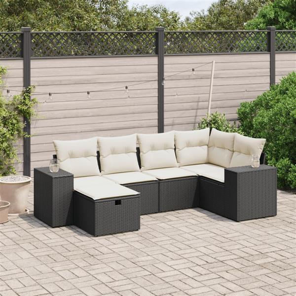 Grote foto vidaxl 6 delige loungeset met kussens poly rattan zwart tuin en terras tuinmeubelen