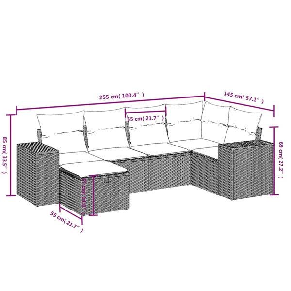 Grote foto vidaxl 6 delige loungeset met kussens poly rattan zwart tuin en terras tuinmeubelen