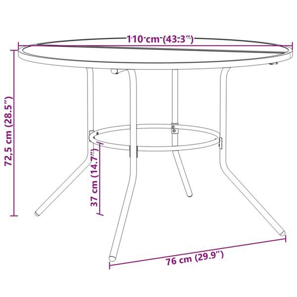 Grote foto vidaxl terrastafel rond 110x72 5 cm gepoedercoat staal antracietkleur tuin en terras tuinmeubelen