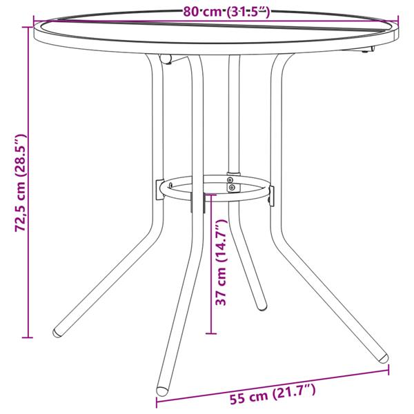 Grote foto vidaxl terrastafel rond 80x72 5 cm gepoedercoat staal antracietkleur tuin en terras tuinmeubelen