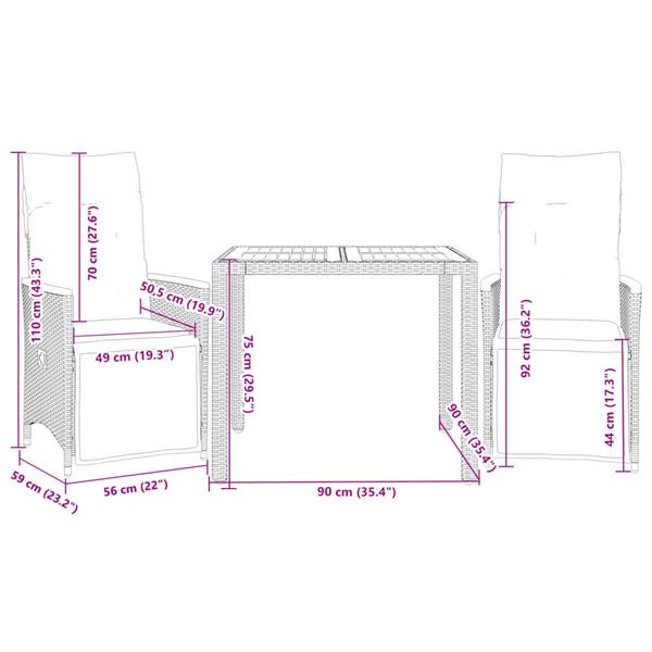 Grote foto vidaxl 3 delige bistroset met kussens poly rattan zwart tuin en terras tuinmeubelen