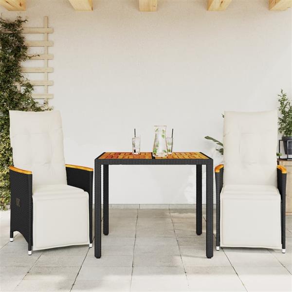 Grote foto vidaxl 3 delige bistroset met kussens poly rattan zwart tuin en terras tuinmeubelen