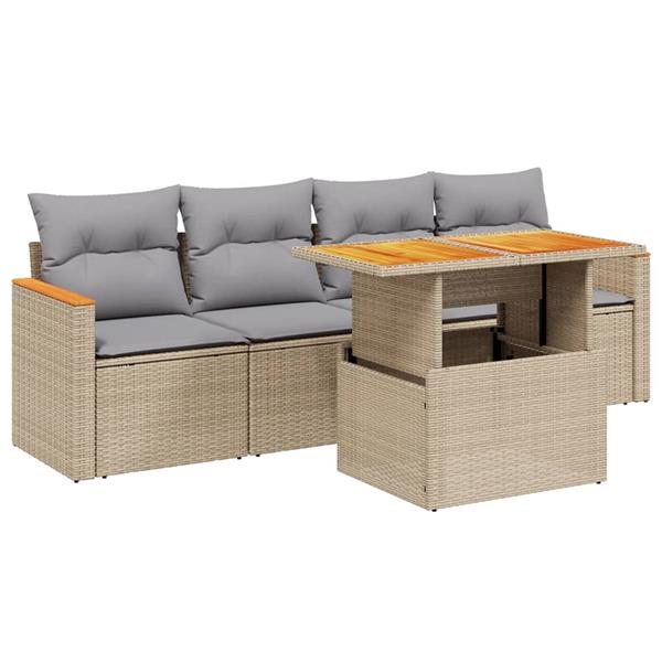 Grote foto vidaxl 5 delige loungeset met kussens poly rattan beige tuin en terras tuinmeubelen