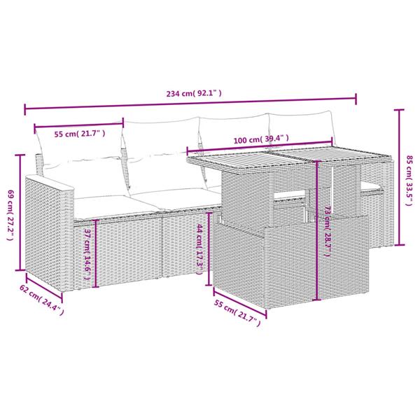 Grote foto vidaxl 5 delige loungeset met kussens poly rattan beige tuin en terras tuinmeubelen