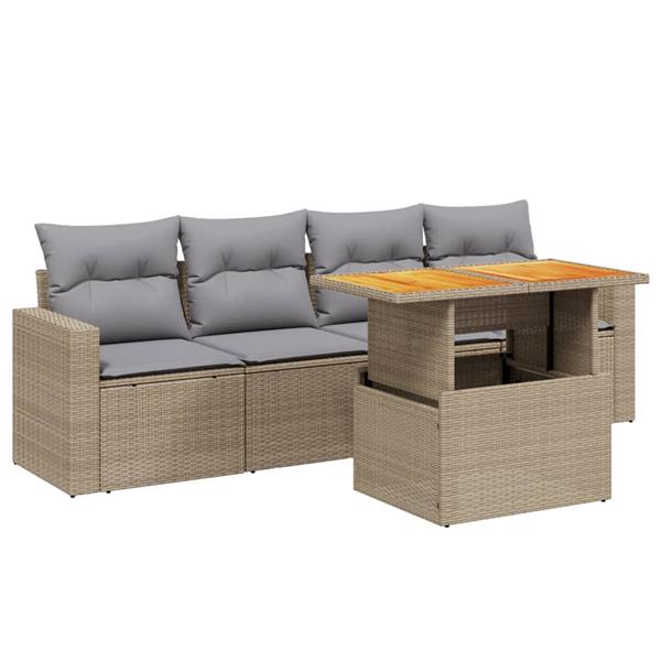 Grote foto vidaxl 5 delige loungeset met kussens poly rattan beige tuin en terras tuinmeubelen