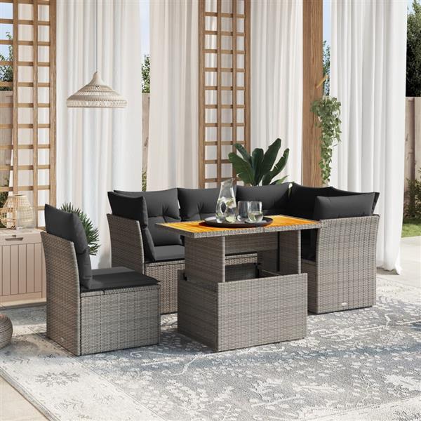 Grote foto vidaxl 5 delige loungeset met kussens poly rattan grijs tuin en terras tuinmeubelen