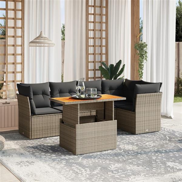 Grote foto vidaxl 5 delige loungeset met kussens poly rattan grijs tuin en terras tuinmeubelen