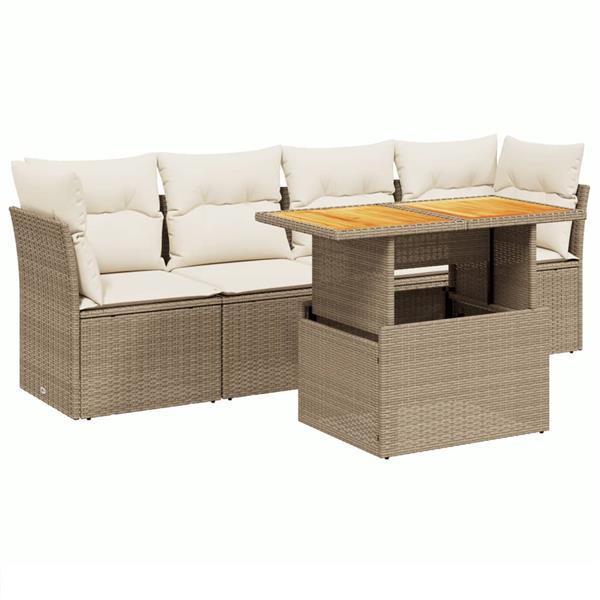 Grote foto vidaxl 5 delige loungeset met kussens poly rattan beige tuin en terras tuinmeubelen