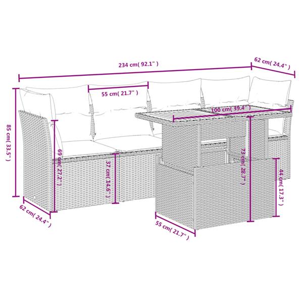 Grote foto vidaxl 5 delige loungeset met kussens poly rattan beige tuin en terras tuinmeubelen