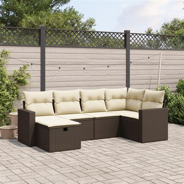 Grote foto vidaxl 6 delige loungeset met kussens poly rattan bruin tuin en terras tuinmeubelen