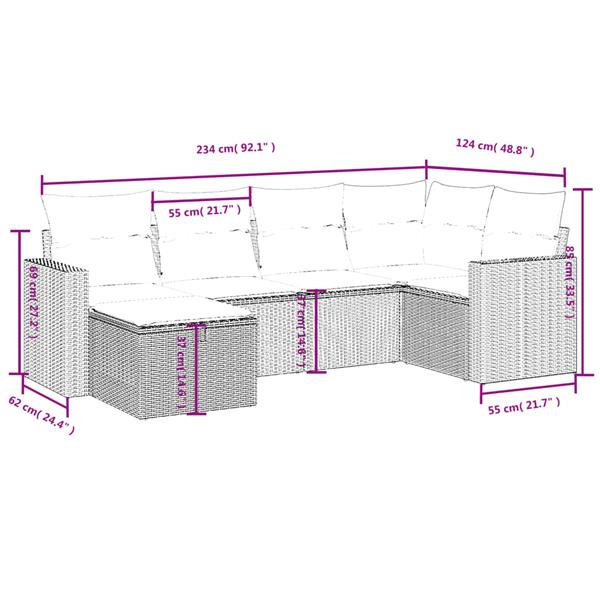 Grote foto vidaxl 6 delige loungeset met kussens poly rattan bruin tuin en terras tuinmeubelen