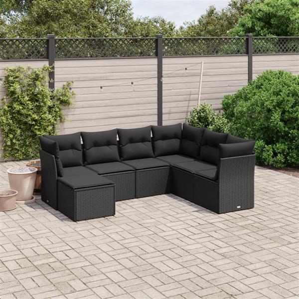 Grote foto vidaxl 7 delige loungeset met kussens poly rattan zwart tuin en terras tuinmeubelen