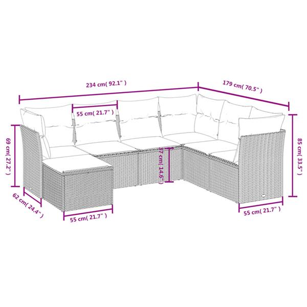 Grote foto vidaxl 7 delige loungeset met kussens poly rattan zwart tuin en terras tuinmeubelen