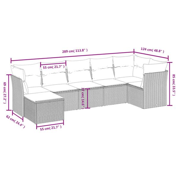 Grote foto vidaxl 7 delige loungeset met kussens poly rattan zwart tuin en terras tuinmeubelen