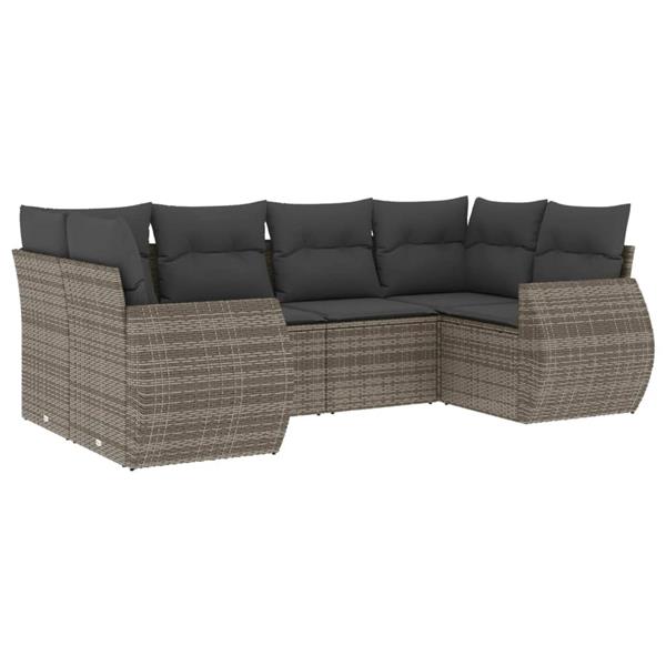 Grote foto vidaxl 6 delige loungeset met kussens poly rattan grijs tuin en terras tuinmeubelen