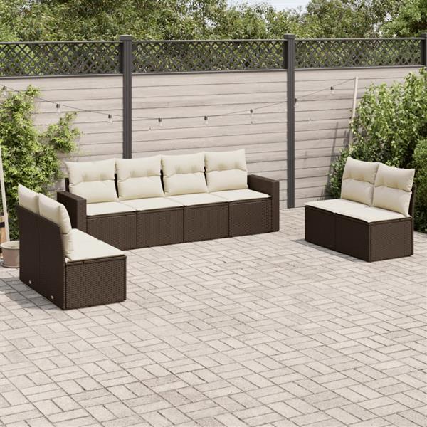 Grote foto vidaxl 8 delige loungeset met kussens poly rattan bruin tuin en terras tuinmeubelen