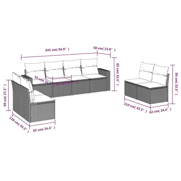 Grote foto vidaxl 8 delige loungeset met kussens poly rattan bruin tuin en terras tuinmeubelen