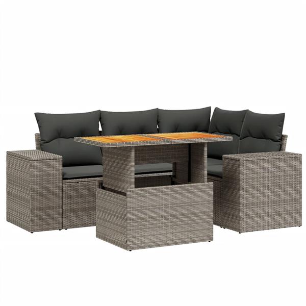 Grote foto vidaxl 5 delige loungeset met kussens poly rattan grijs tuin en terras tuinmeubelen