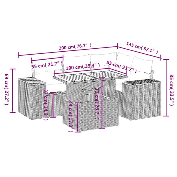 Grote foto vidaxl 5 delige loungeset met kussens poly rattan grijs tuin en terras tuinmeubelen