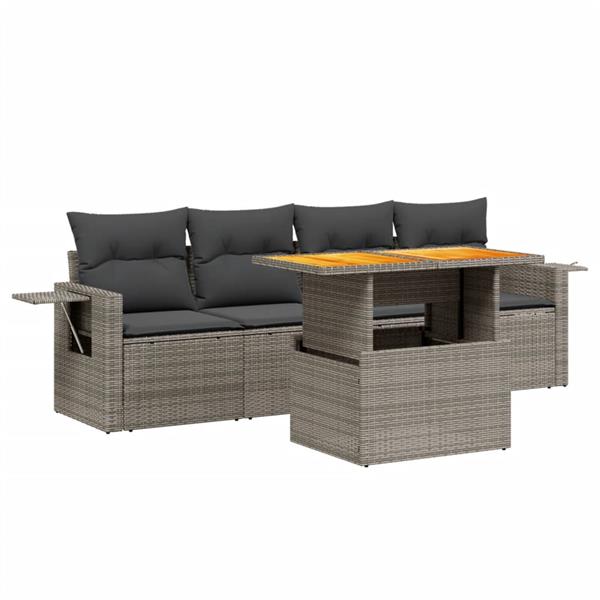 Grote foto vidaxl 5 delige loungeset met kussens poly rattan beige tuin en terras tuinmeubelen