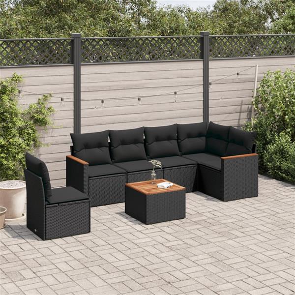 Grote foto vidaxl 7 delige loungeset met kussens poly rattan zwart tuin en terras tuinmeubelen