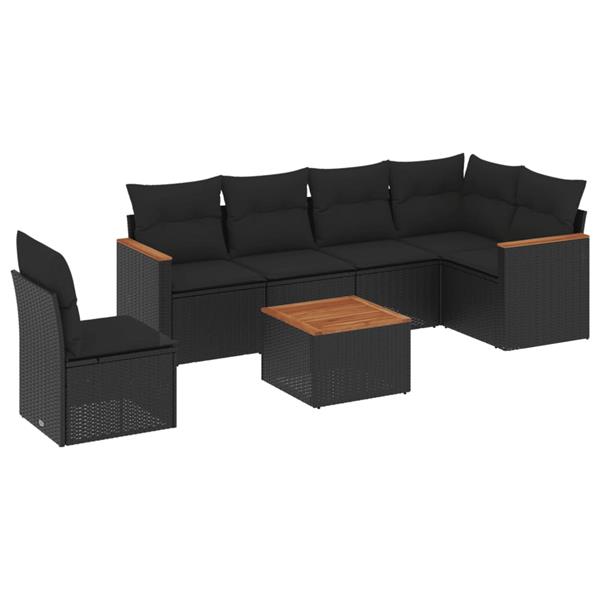 Grote foto vidaxl 7 delige loungeset met kussens poly rattan zwart tuin en terras tuinmeubelen