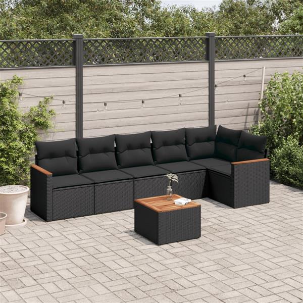 Grote foto vidaxl 7 delige loungeset met kussens poly rattan zwart tuin en terras tuinmeubelen