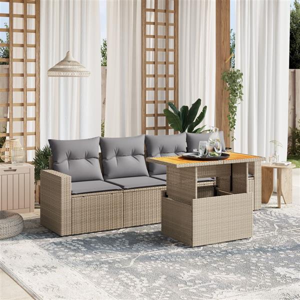 Grote foto vidaxl 5 delige loungeset met kussens poly rattan beige tuin en terras tuinmeubelen