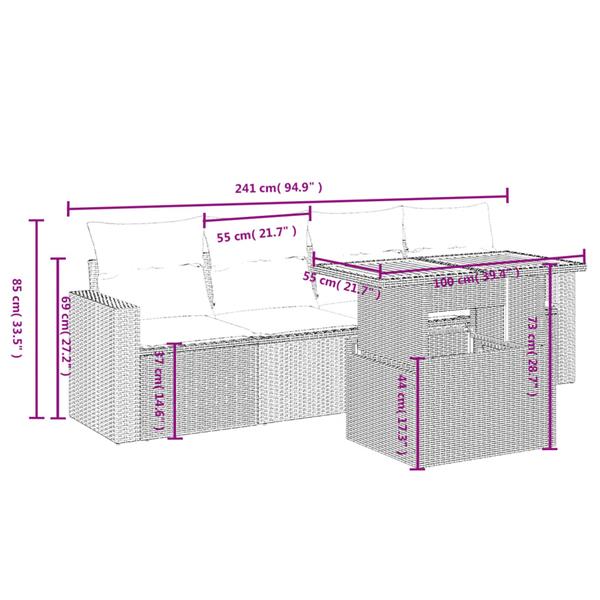 Grote foto vidaxl 5 delige loungeset met kussens poly rattan beige tuin en terras tuinmeubelen