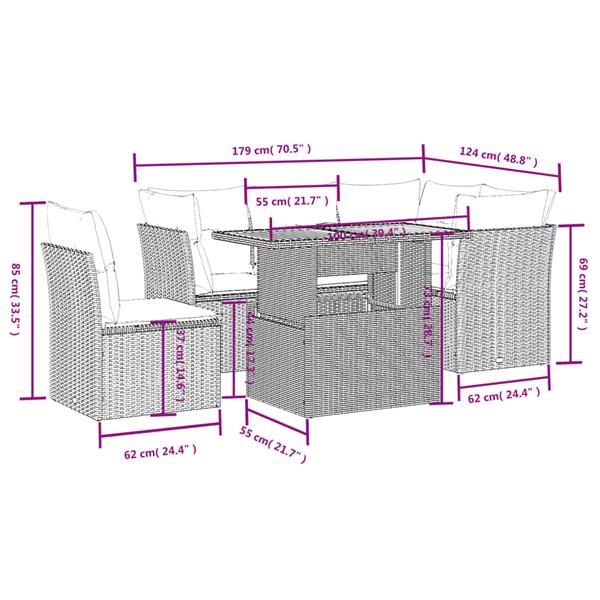 Grote foto vidaxl 5 delige loungeset met kussens poly rattan grijs tuin en terras tuinmeubelen