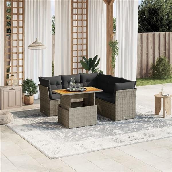 Grote foto vidaxl 5 delige loungeset met kussens poly rattan grijs tuin en terras tuinmeubelen