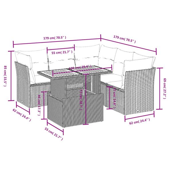 Grote foto vidaxl 5 delige loungeset met kussens poly rattan grijs tuin en terras tuinmeubelen